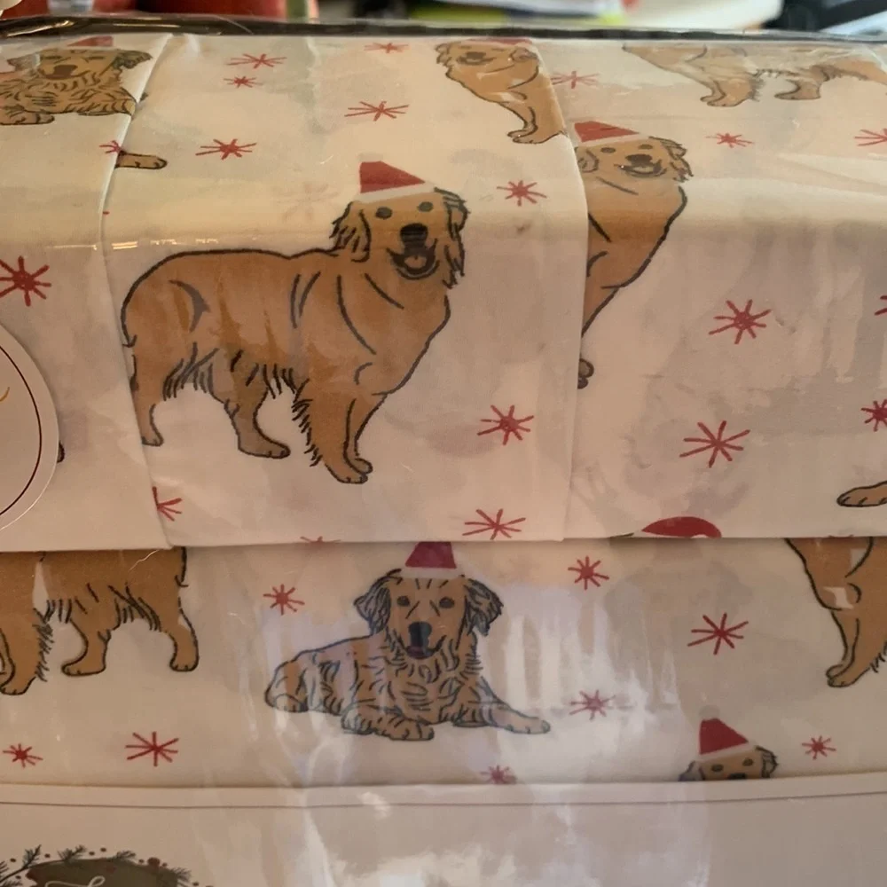 Christmas Golden Retriever Santa Paws Queen Sheets Set NEW